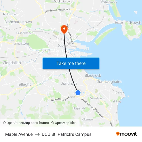 Maple Avenue to DCU St. Patrick's Campus map