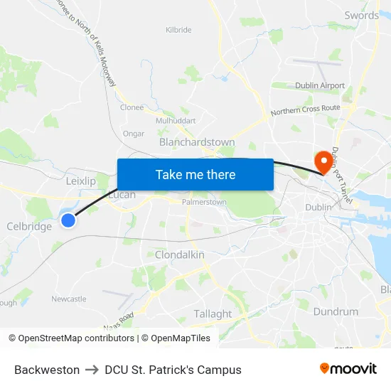 Backweston to DCU St. Patrick's Campus map