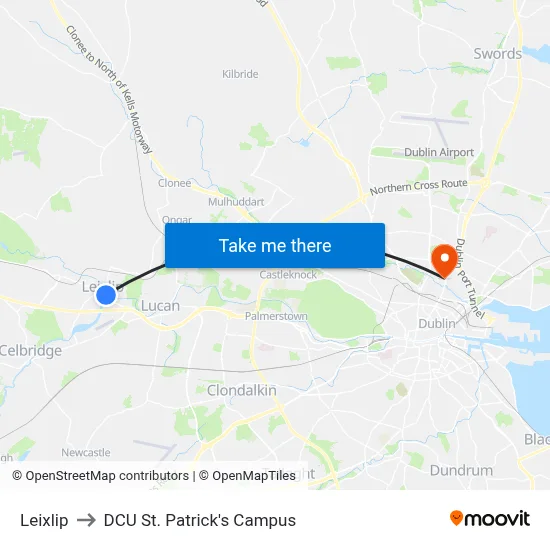 Leixlip to DCU St. Patrick's Campus map