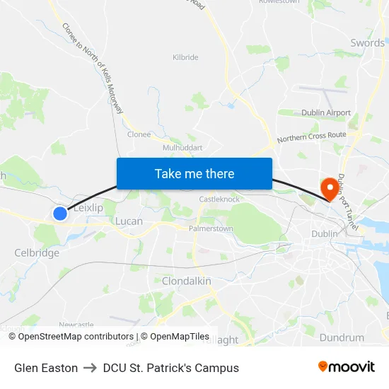 Glen Easton to DCU St. Patrick's Campus map