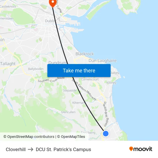 Cloverhill to DCU St. Patrick's Campus map