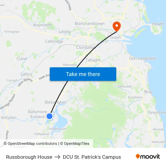 Russborough House to DCU St. Patrick's Campus map