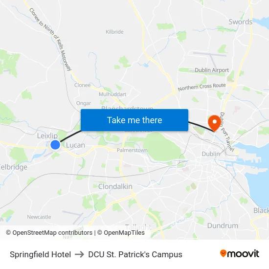 Springfield Hotel to DCU St. Patrick's Campus map