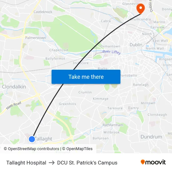 Tallaght Hospital to DCU St. Patrick's Campus map