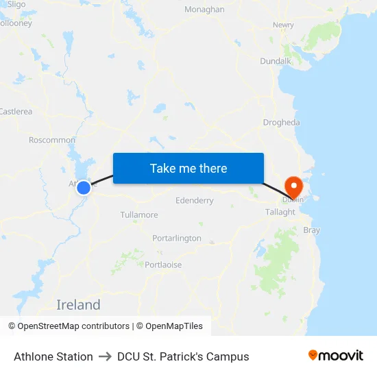Athlone Station to DCU St. Patrick's Campus map