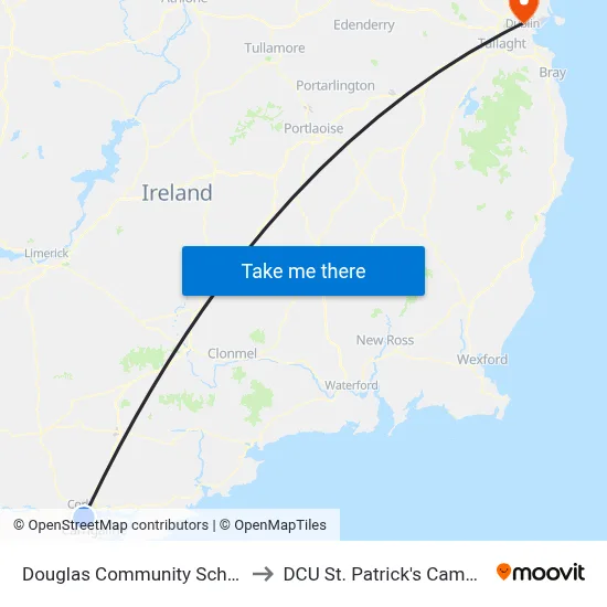 Douglas Community School to DCU St. Patrick's Campus map
