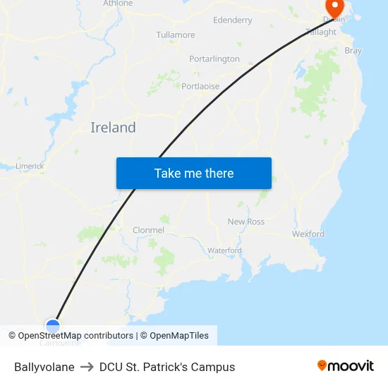 Ballyvolane to DCU St. Patrick's Campus map