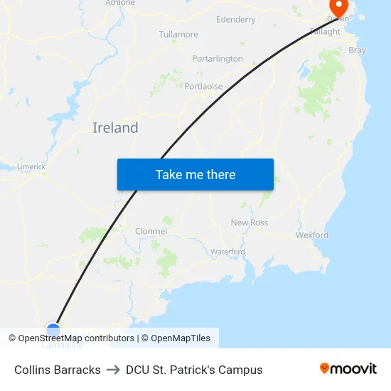 Collins Barracks to DCU St. Patrick's Campus map