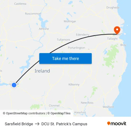 Sarsfield Bridge to DCU St. Patrick's Campus map