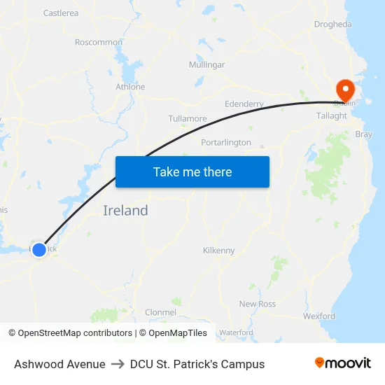 Ashwood Avenue to DCU St. Patrick's Campus map