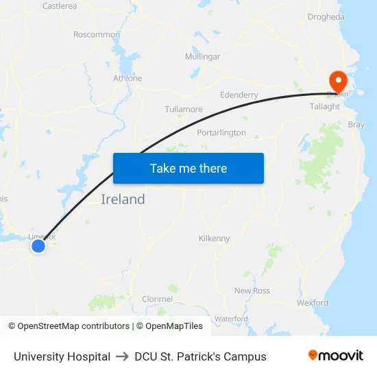 University Hospital to DCU St. Patrick's Campus map