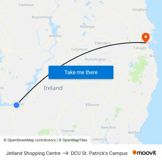 Jetland Shopping Centre to DCU St. Patrick's Campus map