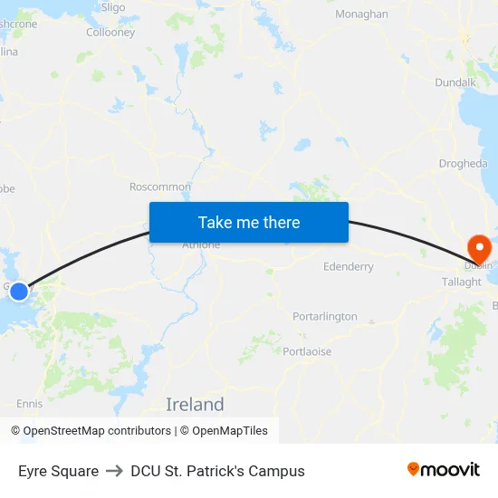 Eyre Square to DCU St. Patrick's Campus map