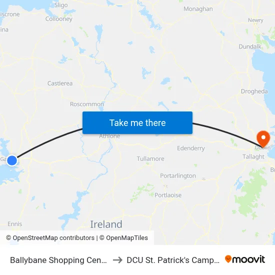Ballybane Shopping Centre to DCU St. Patrick's Campus map
