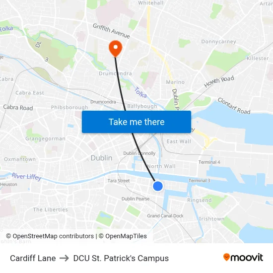 Cardiff Lane to DCU St. Patrick's Campus map