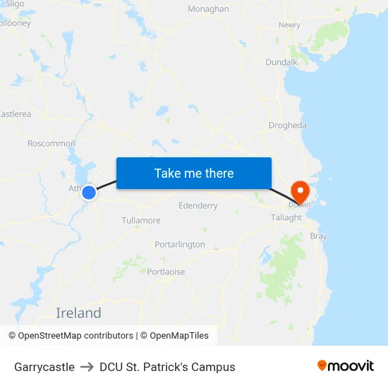 Garrycastle to DCU St. Patrick's Campus map