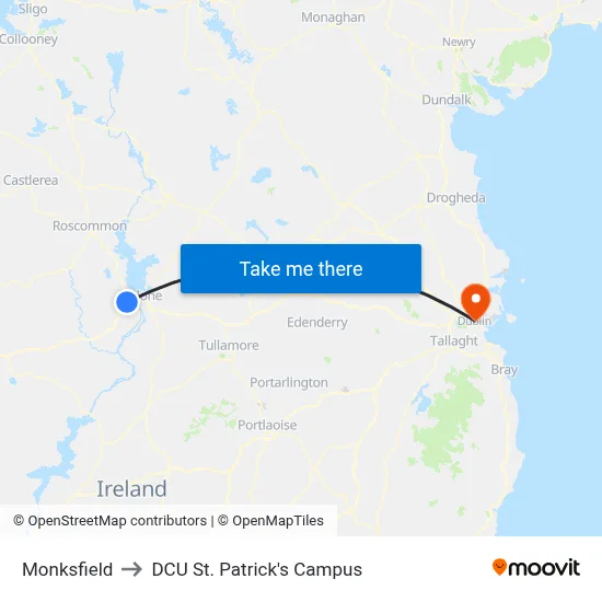 Monksfield to DCU St. Patrick's Campus map