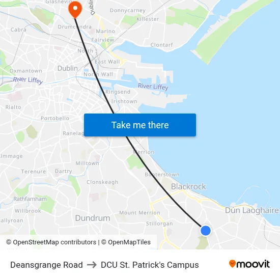 Deansgrange Road to DCU St. Patrick's Campus map