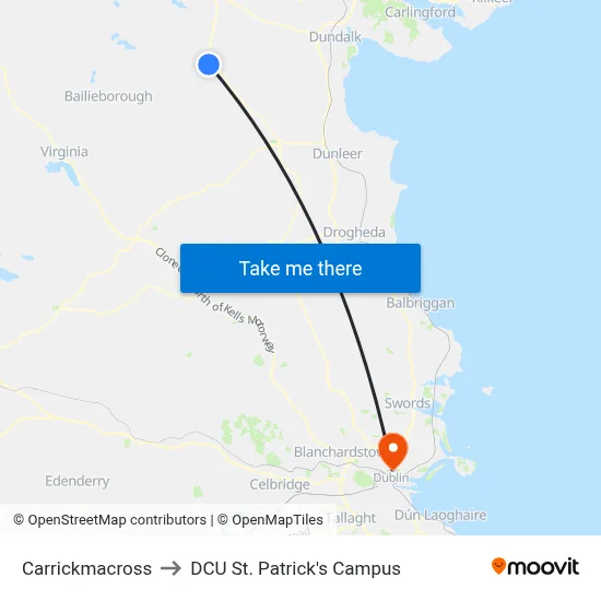 Carrickmacross to DCU St. Patrick's Campus map