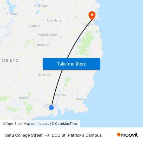 Setu College Street to DCU St. Patrick's Campus map