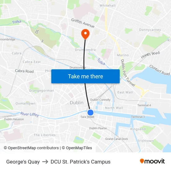 George's Quay to DCU St. Patrick's Campus map