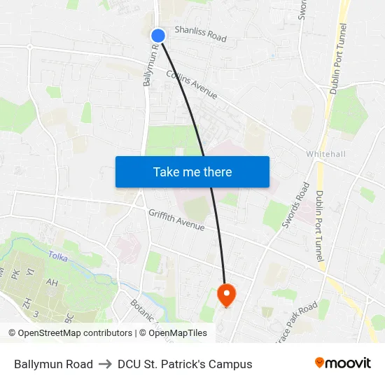 Ballymun Road to DCU St. Patrick's Campus map