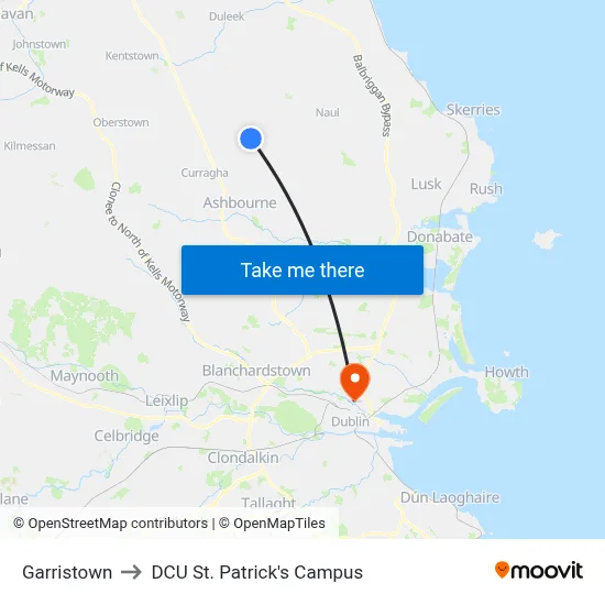 Garristown to DCU St. Patrick's Campus map