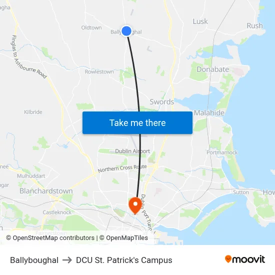 Ballyboughal to DCU St. Patrick's Campus map