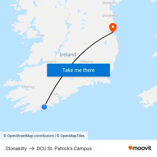 Clonakilty to DCU St. Patrick's Campus map
