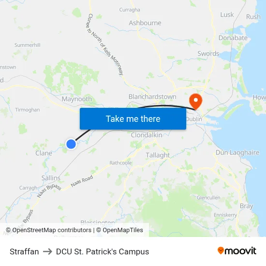 Straffan to DCU St. Patrick's Campus map