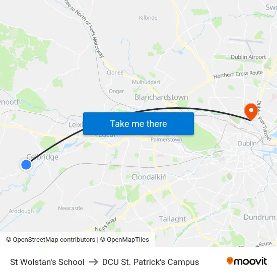 St Wolstan's School to DCU St. Patrick's Campus map