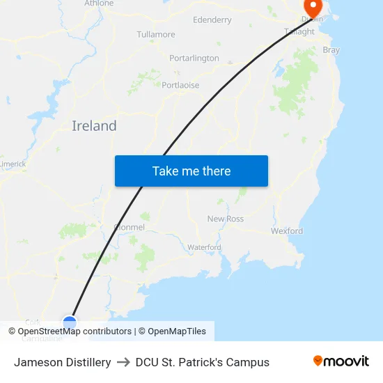Jameson Distillery to DCU St. Patrick's Campus map