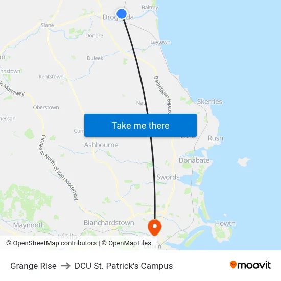 Grange Rise to DCU St. Patrick's Campus map