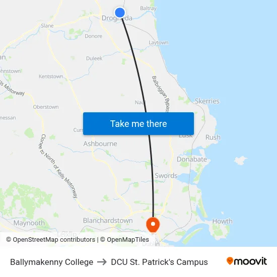 Ballymakenny College to DCU St. Patrick's Campus map