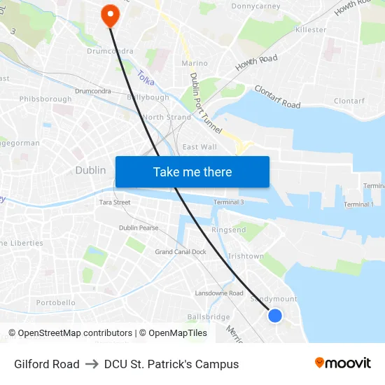 Gilford Road to DCU St. Patrick's Campus map