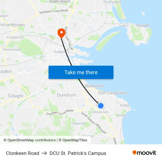 Clonkeen Road to DCU St. Patrick's Campus map