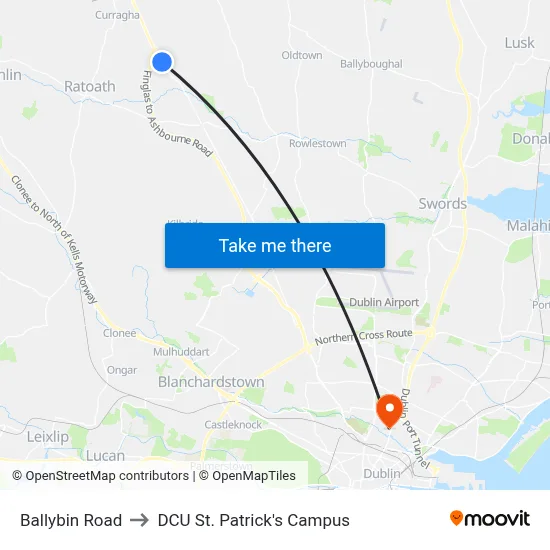Ballybin Road to DCU St. Patrick's Campus map