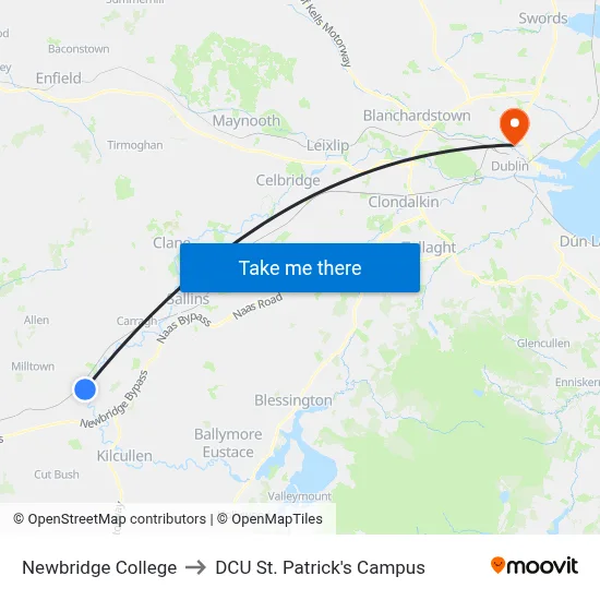 Newbridge College to DCU St. Patrick's Campus map
