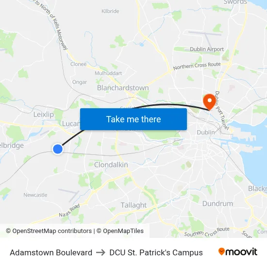 Adamstown Boulevard to DCU St. Patrick's Campus map