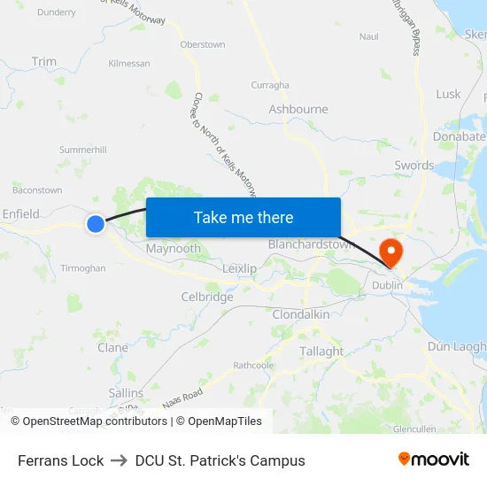 Ferrans Lock to DCU St. Patrick's Campus map