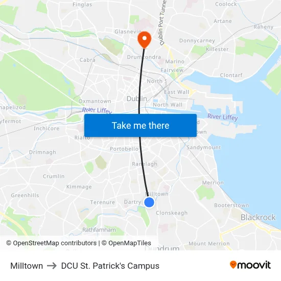Milltown to DCU St. Patrick's Campus map