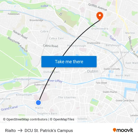 Rialto to DCU St. Patrick's Campus map