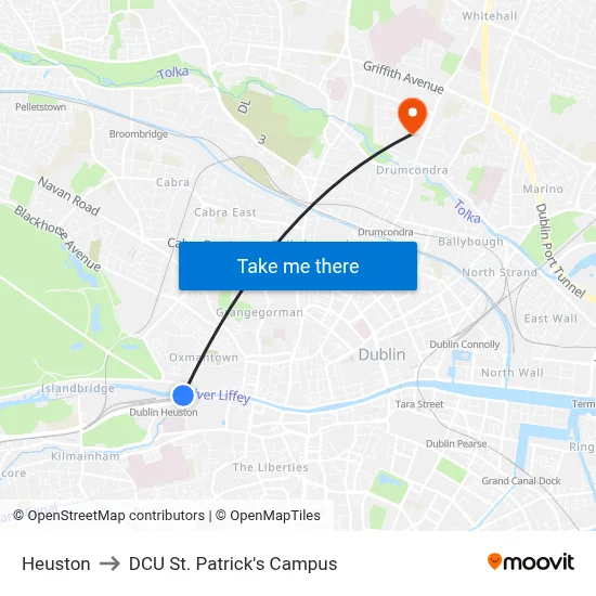 Heuston to DCU St. Patrick's Campus map
