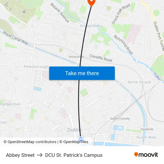 Abbey Street to DCU St. Patrick's Campus map