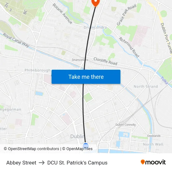 Abbey Street to DCU St. Patrick's Campus map