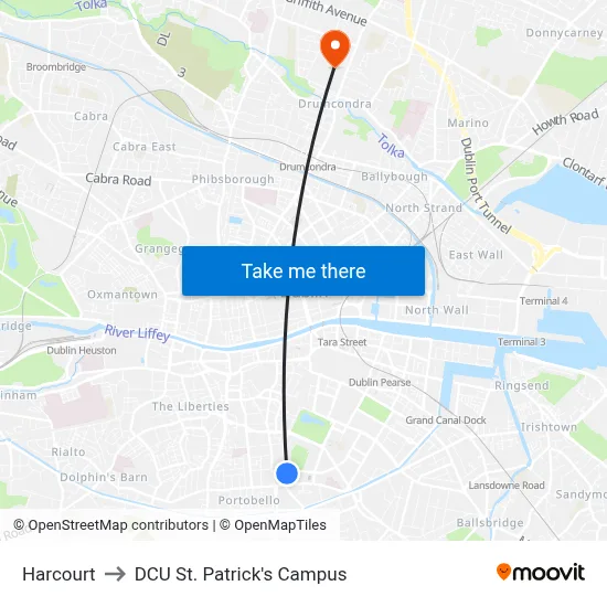 Harcourt to DCU St. Patrick's Campus map