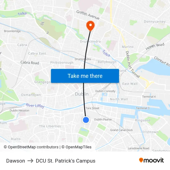 Dawson to DCU St. Patrick's Campus map
