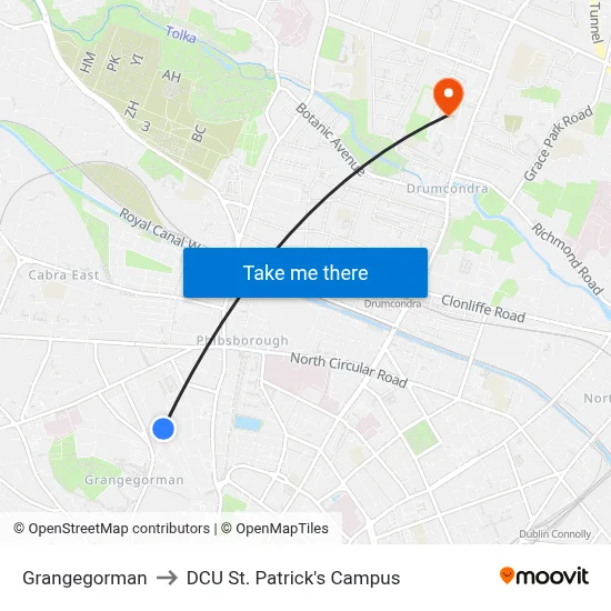 Grangegorman to DCU St. Patrick's Campus map