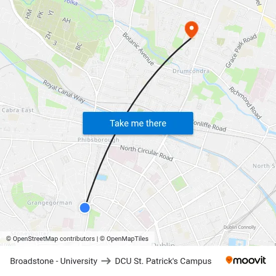 Broadstone - University to DCU St. Patrick's Campus map