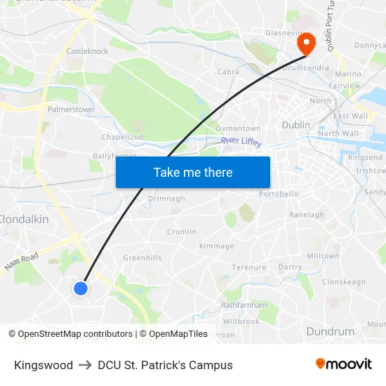 Kingswood to DCU St. Patrick's Campus map